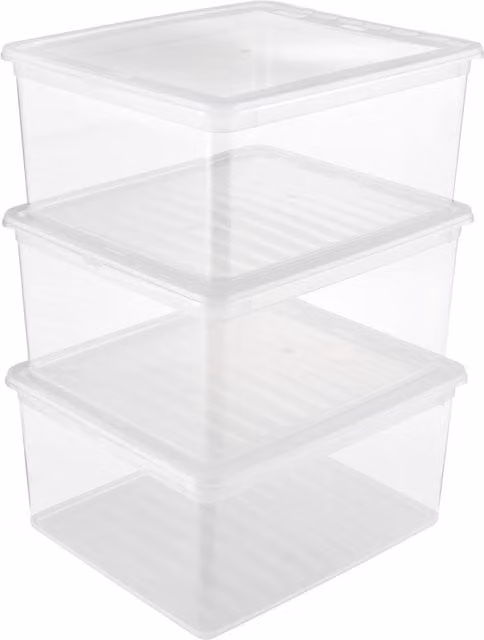 Keeeper Set of 3 Clear Plastic Storage Boxes with Lid and Air Control System, 18 Litre