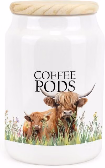 Purely Home Floral Ceramic Coffee Pods Storage Canister in Brown and White