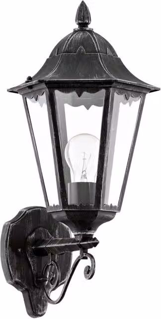 Loops IP44 Outdoor Wall Lantern in Black and Silver Patina with Transparent Glass and E27 Bulb Holder – 1