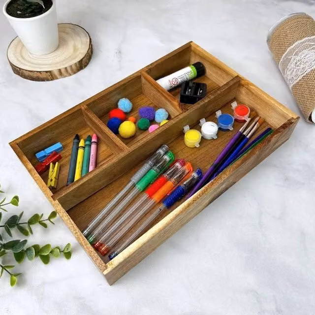 SPETLEK Acacia Wood Drawer Organiser in Brown, W: 30.0 cm, D: 20.0 cm