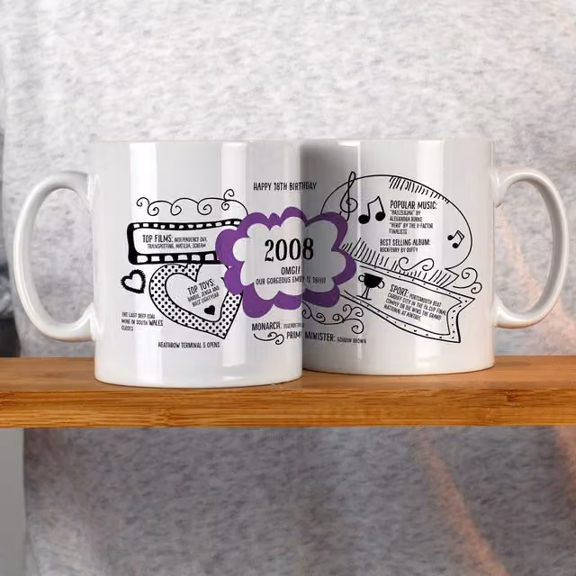Afewhometruths Personalised 18th Birthday Mug in Purple and White – 1