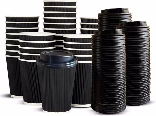 ECONX Disposable Kraft Paper Coffee Mugs with Lid, Black and White, 236.59 ml