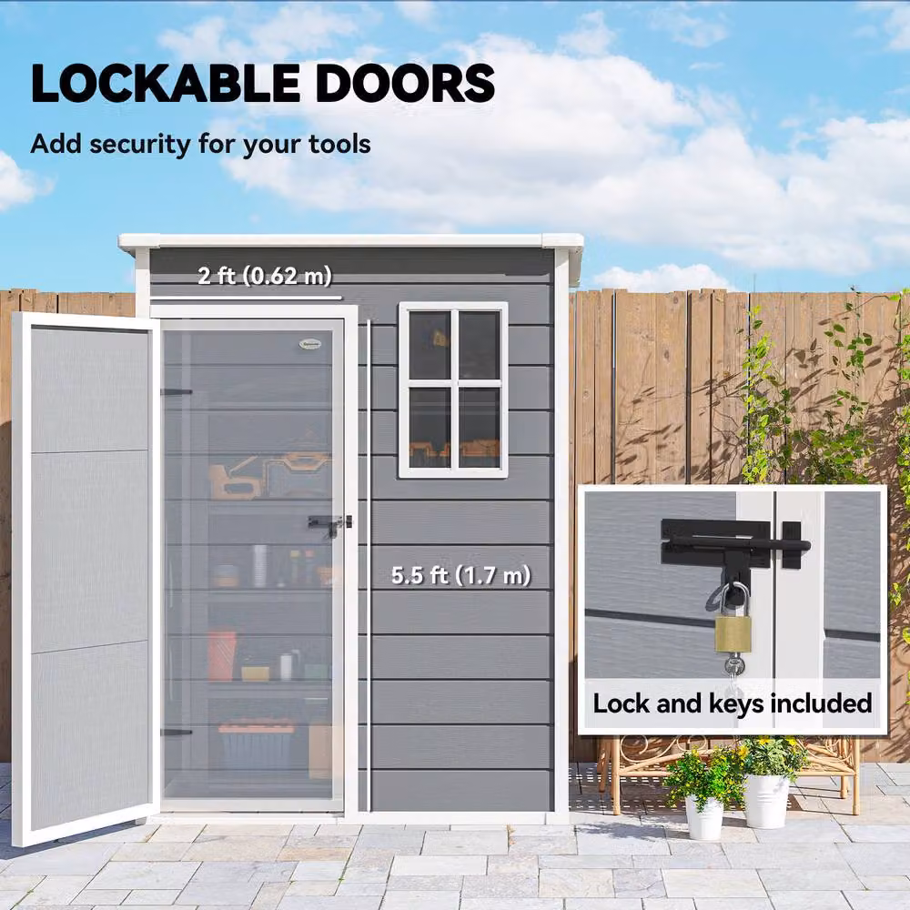 STILVORA Modern Grey Garden Shed with Floor, Lockable Door and Side Vent – 7