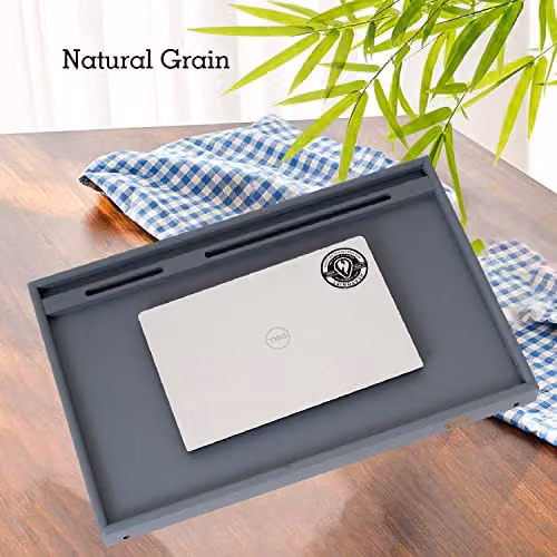 Mantraraj Bamboo Wooden Breakfast Serving Tray with Folding Legs in Grey – 4