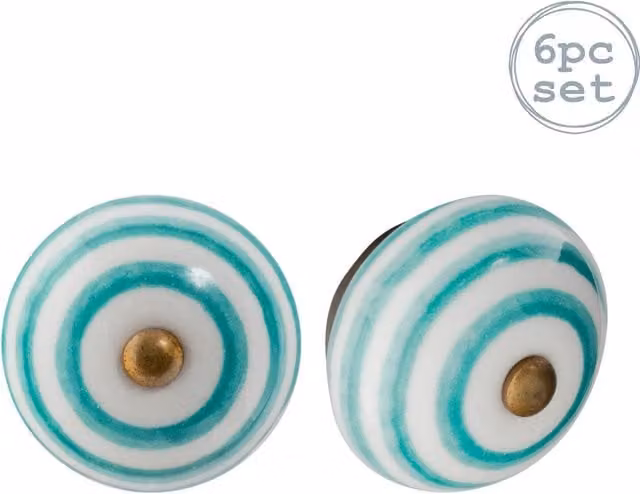 Nicola Spring Ceramic Cabinet Knobs, Pack of 6, Turquoise and Blue