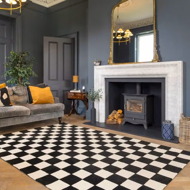 Kukoon Black and White Checkerboard Wool Area Rug, W: 200 cm, D: 290 cm – 1