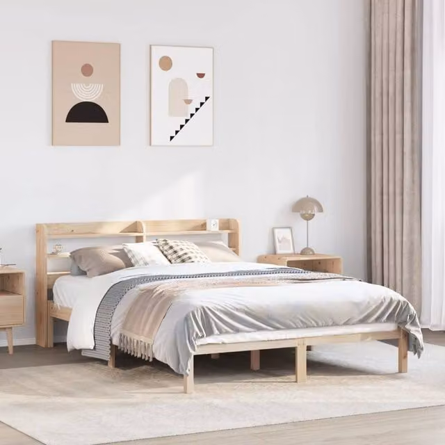 Berkfield Home King Size Solid Wood Pine Bed Frame in Brown, W/D/H: 150 x 200 cm – 1