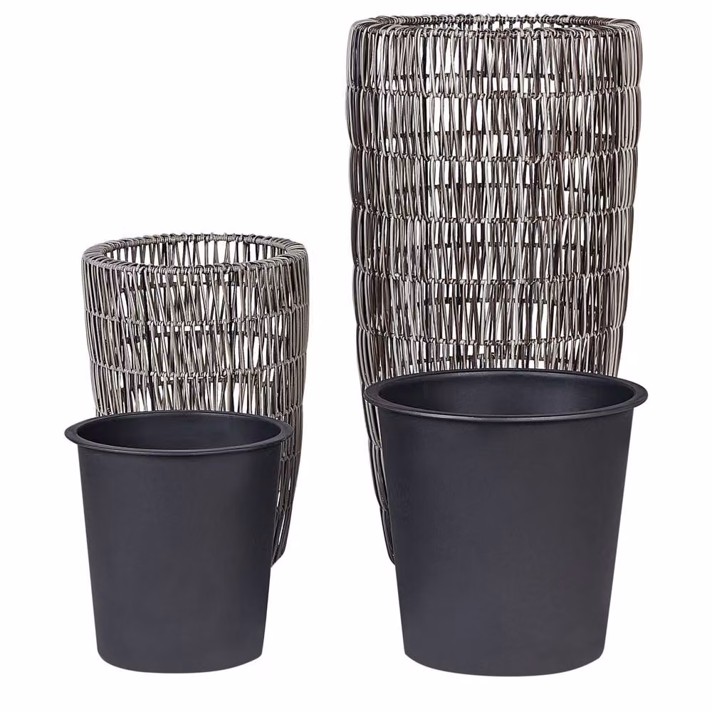Wyld and Coco Brown Two-Pack PE Rattan Plant Pots with Plastic Inserts – 2