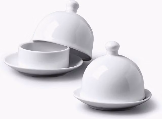 WM Bartleet & Sons White Porcelain Butter Pat with Lid Set of 2 – 1