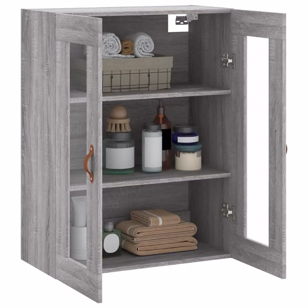 Berkfield Home Wall Mounted Cabinet in Grey Sonoma with Glass Doors, W: 69.5 cm, D: 34 cm, H: 90 cm – 5