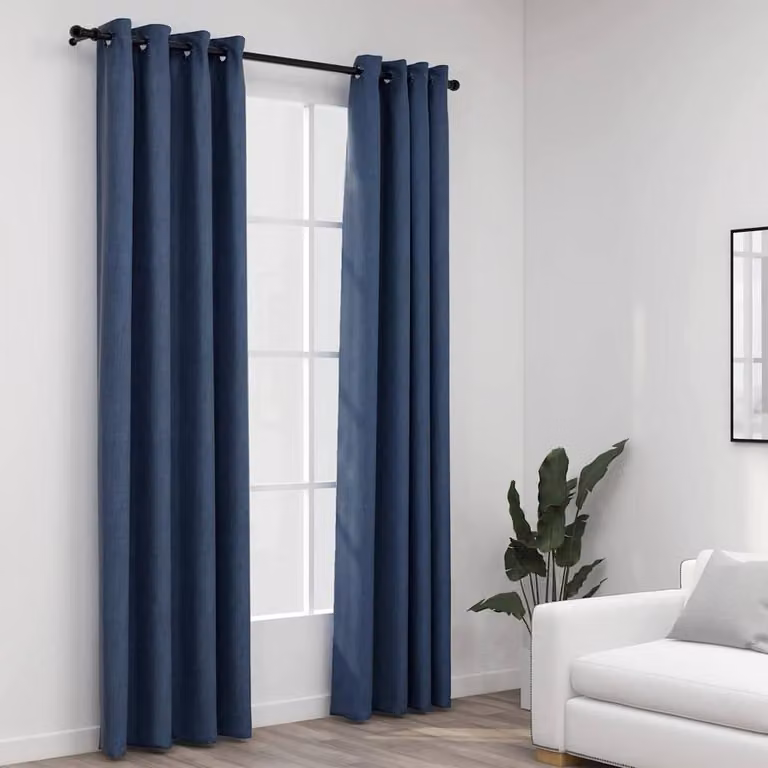 Berkfield Linen-Look Blackout Curtains with Eyelets, 2 Pack, Blue, W: 140 cm, H: 245 cm