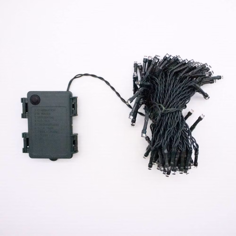 Voltico 100 LED Battery Operated Timer String Lights with Cool White Bulbs and Dark Green Wire – 3