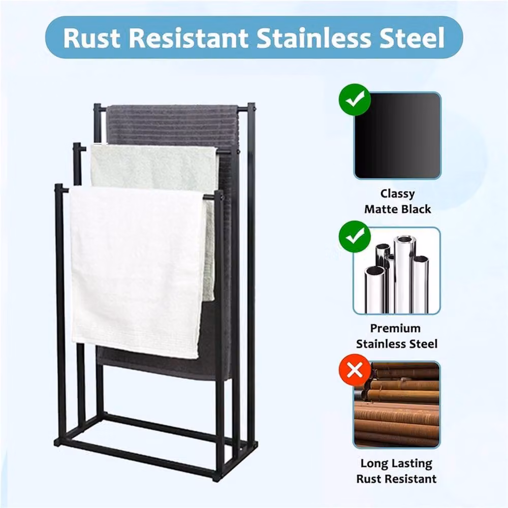 Nordara Black 3 Tier Freestanding Metal Towel Rail Stand Unit H 86.0 x W 44.0 x D 21.0 cm – 5