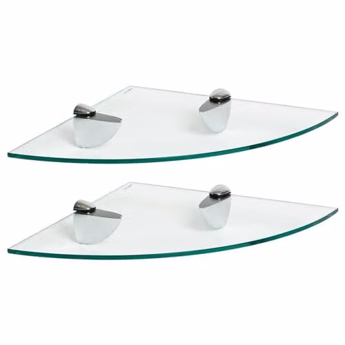 Harbour Housewares Pack of 2 Floating Glass Corner Shelves with Silver Metal Brackets, Width: 30 cm – 1