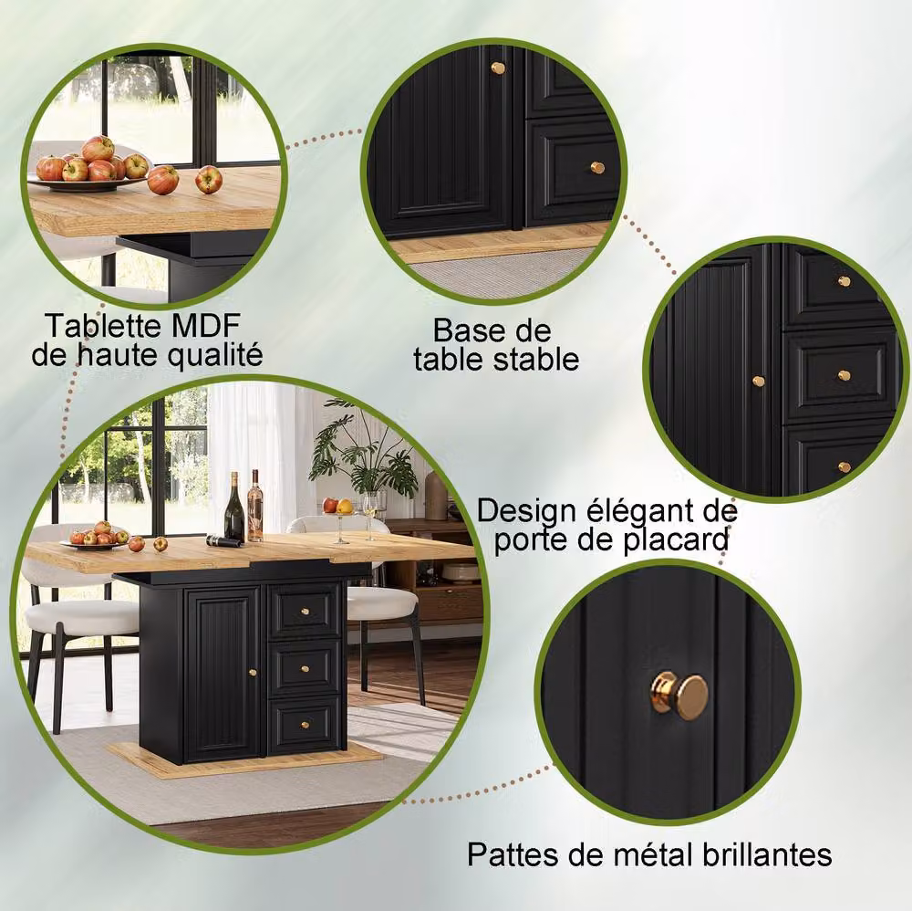 STILVORA Black Extendable Rectangular Dining Table with Matt Finish, W/D/H: 140 x 80 x 75 cm – 6