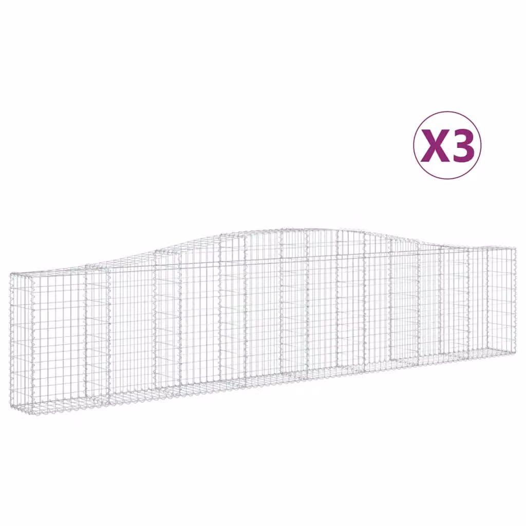 Berkfield Home Arched Gabion Baskets, 3 Piece Set, Silver Galvanised Steel, W: 400 cm, D: 30 cm, H: 80-100 cm – 2