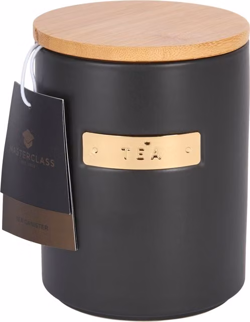 Master Class Black Stoneware Tea Caddy with Airtight Bamboo Lid