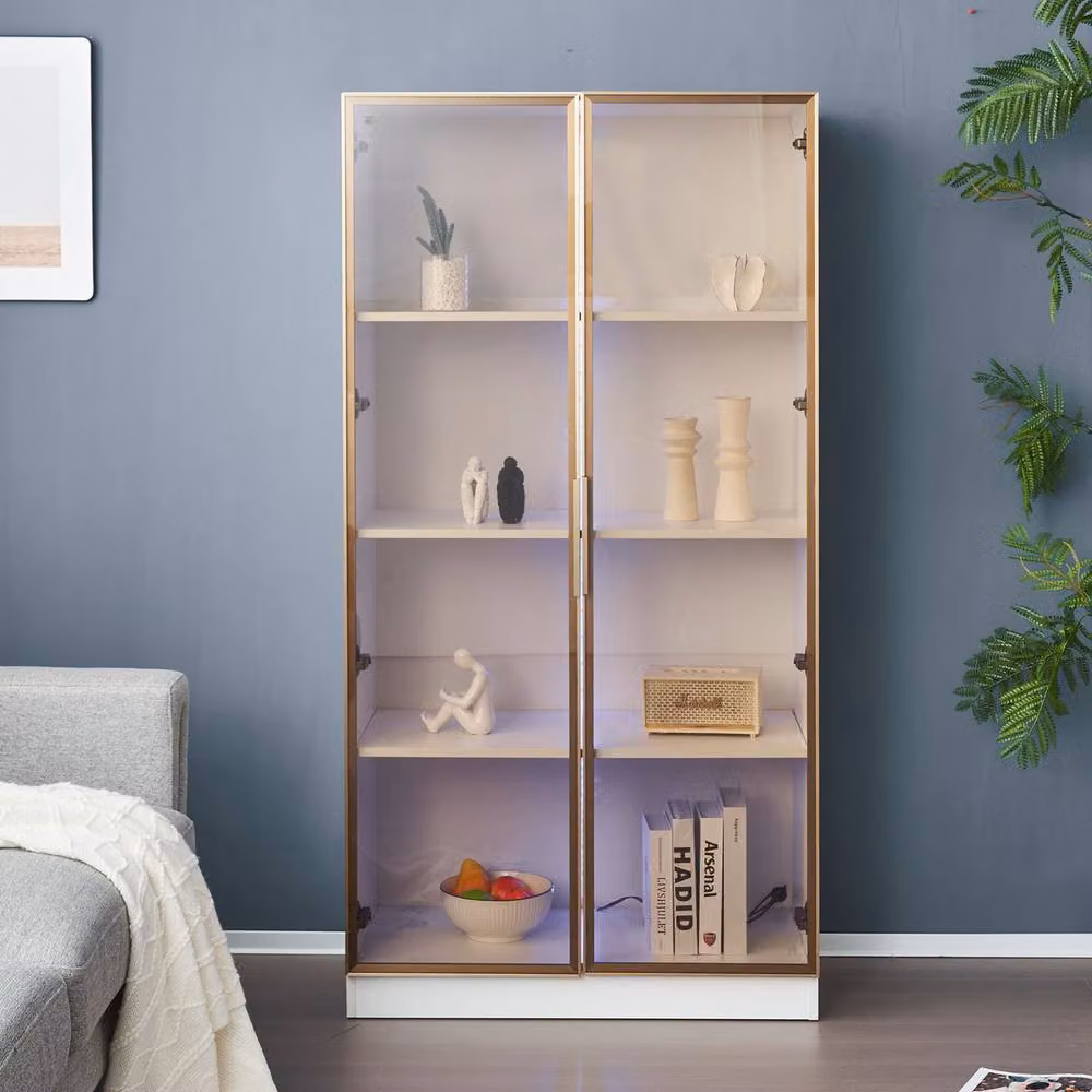 STILVORA Modern White Display Cabinet with Glass Doors and Integrated LED Lighting, Width: 160 cm – 2