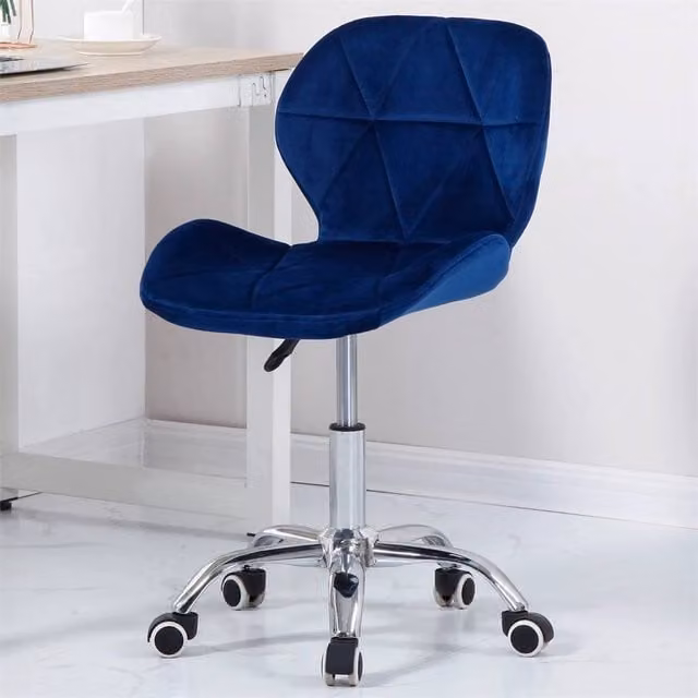 Charles Jacobs Blue Velvet Swivel Task Chair with Metal Castors, W/D/H: 55.0 x 47.5 x 110.0 cm – 1