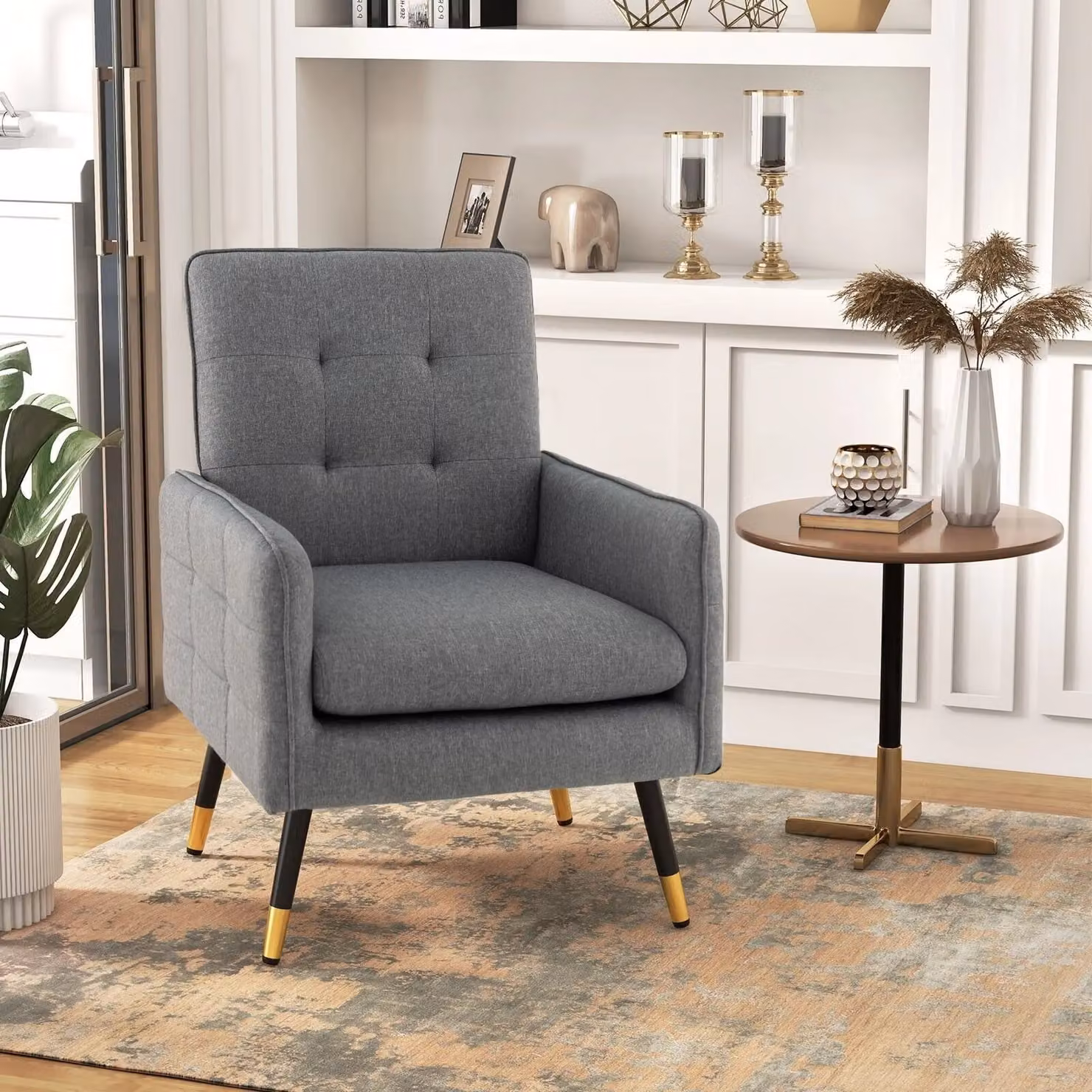 Costway Modern Upholstered Accent Armchair in Grey with Metal Frame – 5
