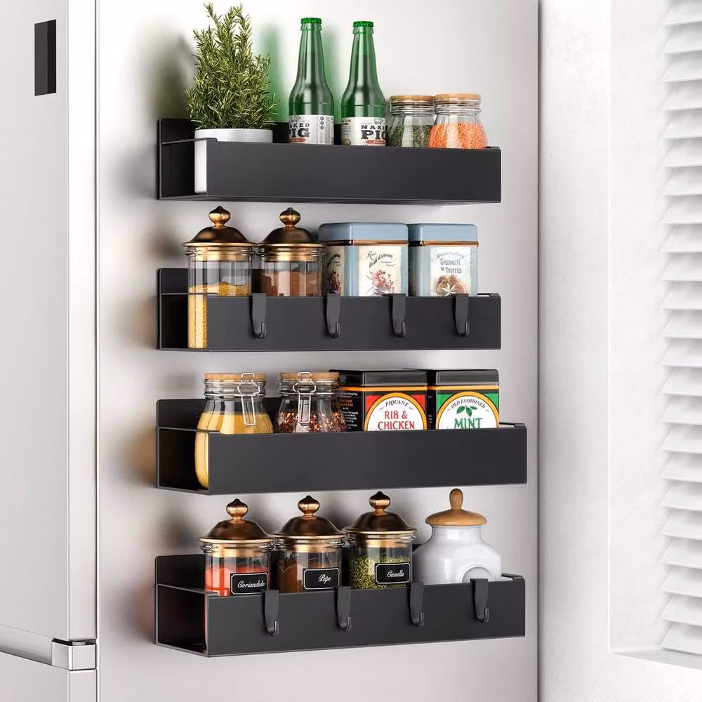 KORVIXA 4-Piece Metal Magnetic Spice Rack, Black, Wall Mounted, Width: 100 cm – 2