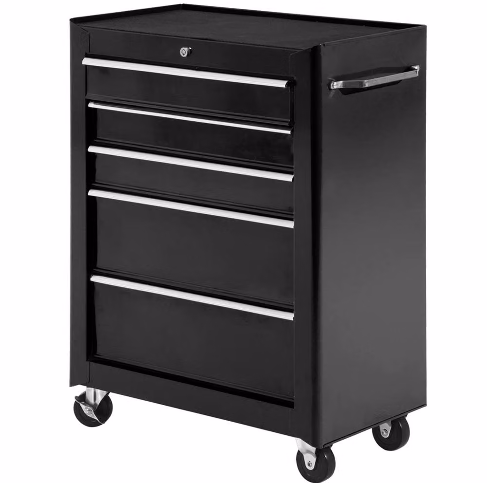 STILVORA Black Steel Tool Chest with 5 Lockable Rollable Drawers – 4