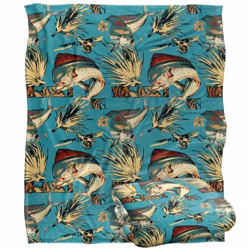 JQ Licensing Dorado Fishing Tiki Super Soft Fleece Throw Blanket, White, W/D/H: 152 x 127 cm
