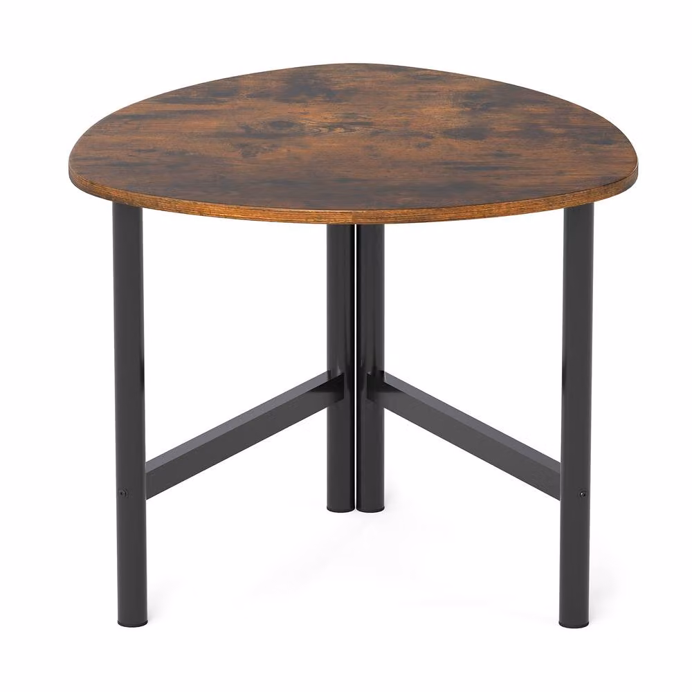 Costway Industrial Round Wooden Coffee Table and Sofa Side Table in Brown – 7