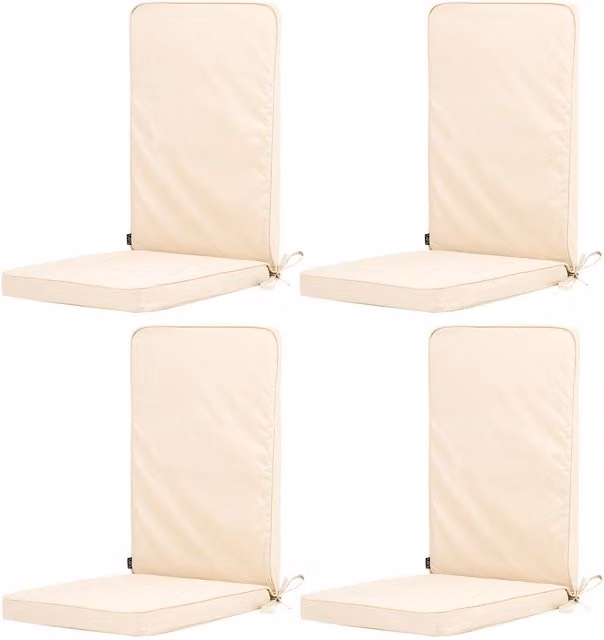 Icon Weatherproof High Back Indoor Outdoor Chair Cushion Set of 4 in White and Beige