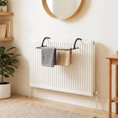 OHS Foldable Over Radiator Clothes Airer with Adjustable Arms and Hooks, Black