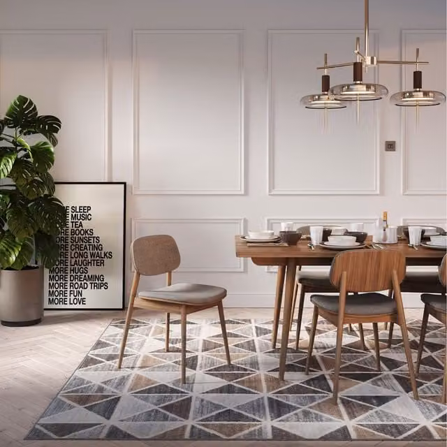 The Rug House Modern Geometric Rectangular Living Area Rug in Beige and Multicolour, W: 170 cm, D: 120 cm