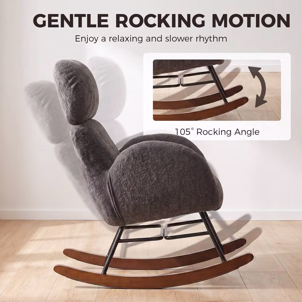 HOMCOM Velvet Upholstered Rocking Chair with Armrests in Grey – 4