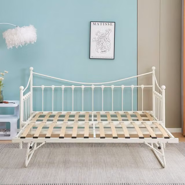 Kosy Koala White Glossy Metal Guest Day Bed with Underbed Trundle, 90 x 190 cm