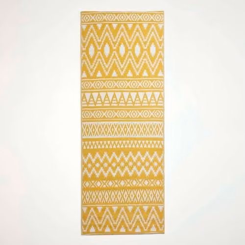 Homescapes Anna Luxury Outdoor Runner Rug, White and Yellow Geometric Ethnic Design, W: 75 cm, L: 200 cm – 1