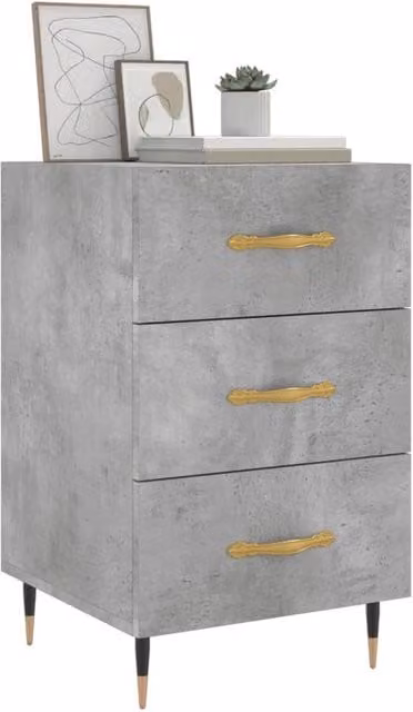 Berkfield Home Modern Bedside Cabinet in Concrete Grey, W/D/H: 40 x 40 x 66 cm