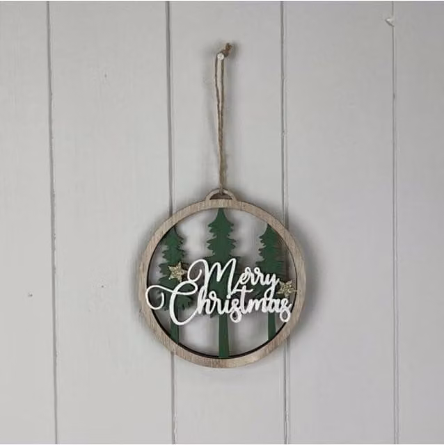 KDMD Green Wooden Hanging Circle Pendant with Tree Design