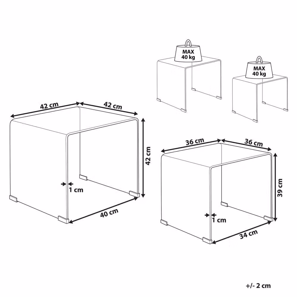 Wyld and Coco Nest of 2 Black Tempered Glass Side Tables with Rectangular Rounded Tops