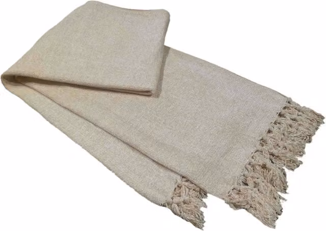 NewEdgeBlinds Boho Chenille Throw with Fringes in Beige and Yellow