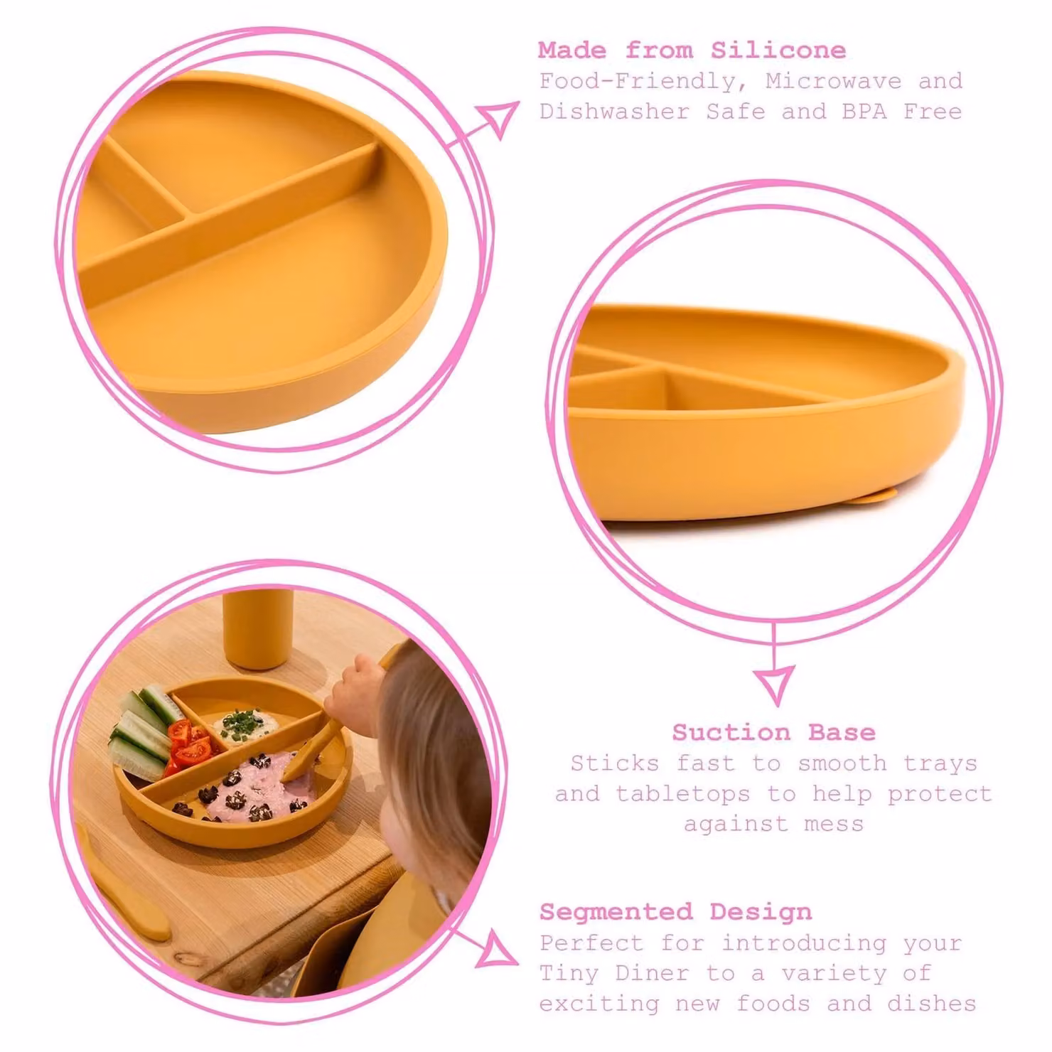 Tiny Dining Silicone Divided Suction Plate for Toddler Weaning in Beige – 2