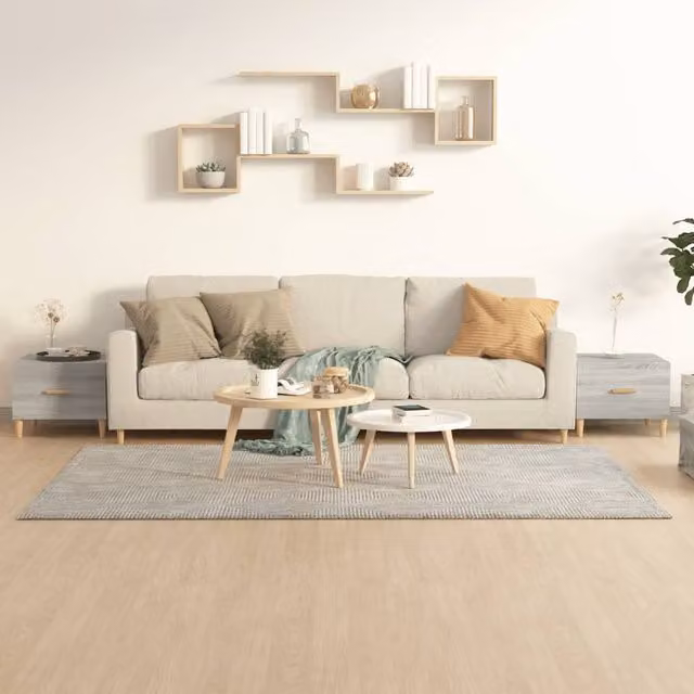 Berkfield Home Set of 2 Grey Sonoma Coffee Tables, W/D/H: 50 x 50 x 40 cm