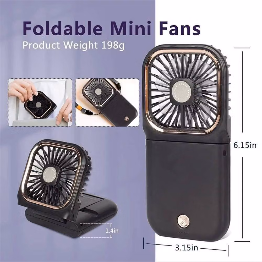NESTLUNE USB Rechargeable Foldable Mini Handheld and Desk Cooling Fan in Black – 2