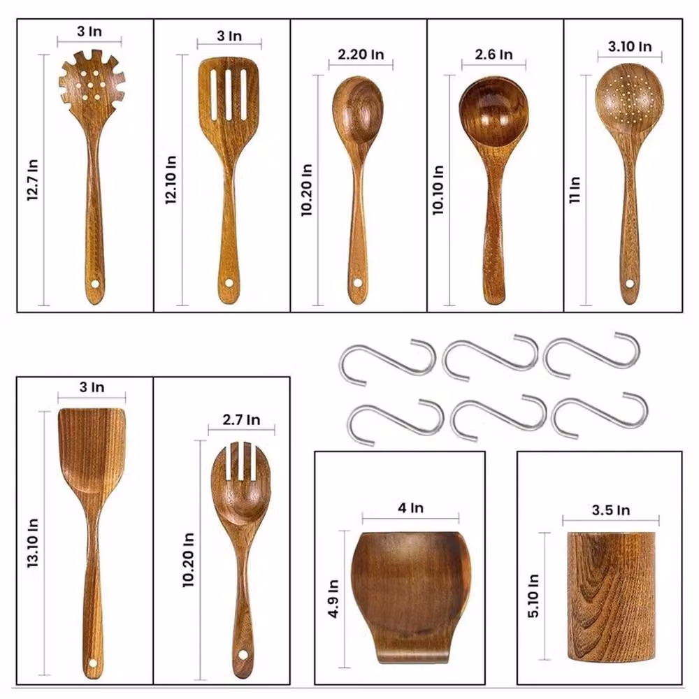 NESTLUNE 9 Piece Brown Teak Wood Cooking Utensils Set – 2