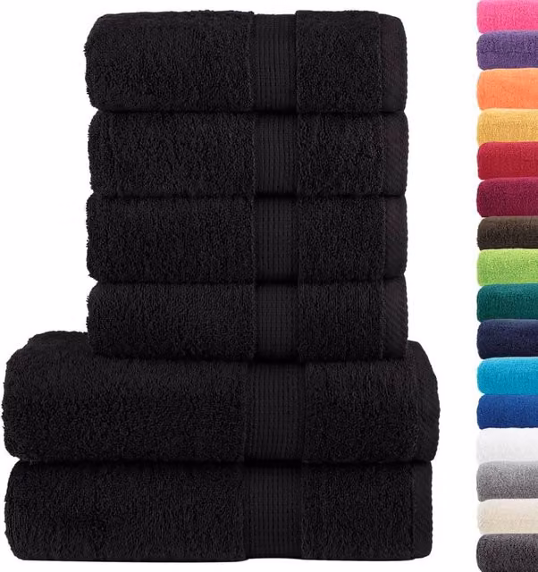 Berkfield Home SOLUND 6 Piece Premium Cotton Terry Towel Set in Black, 600 gsm