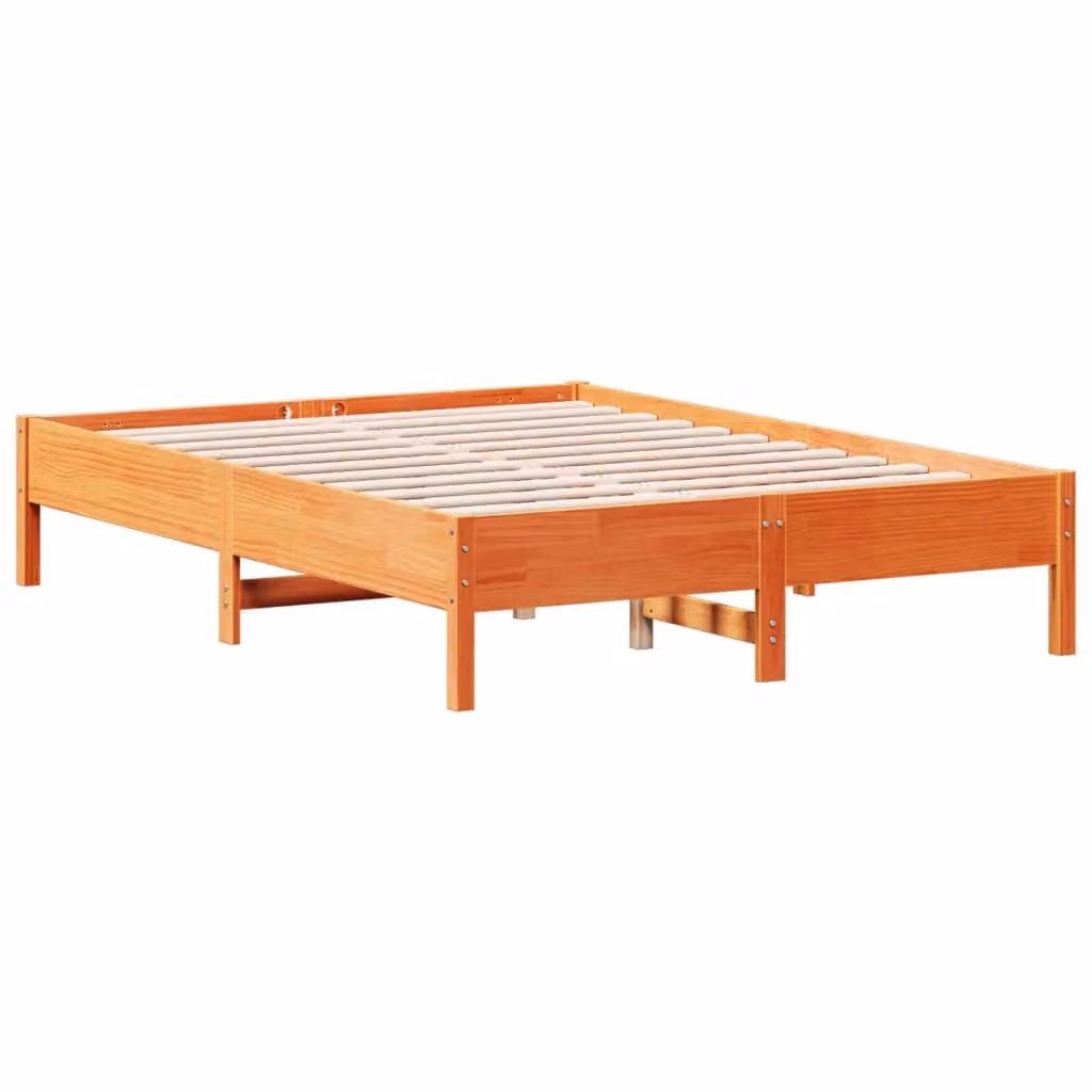 Berkfield Home Wax Brown Solid Wood Pine Double Bed Frame W: 135 cm, L: 190 cm – 2