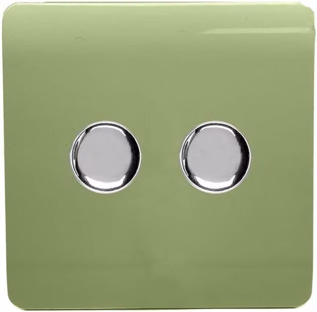 Trendi 2 Gang 2 Way 100w LED Dimmer Screwless 10 Amp Light Switch in Moss Green