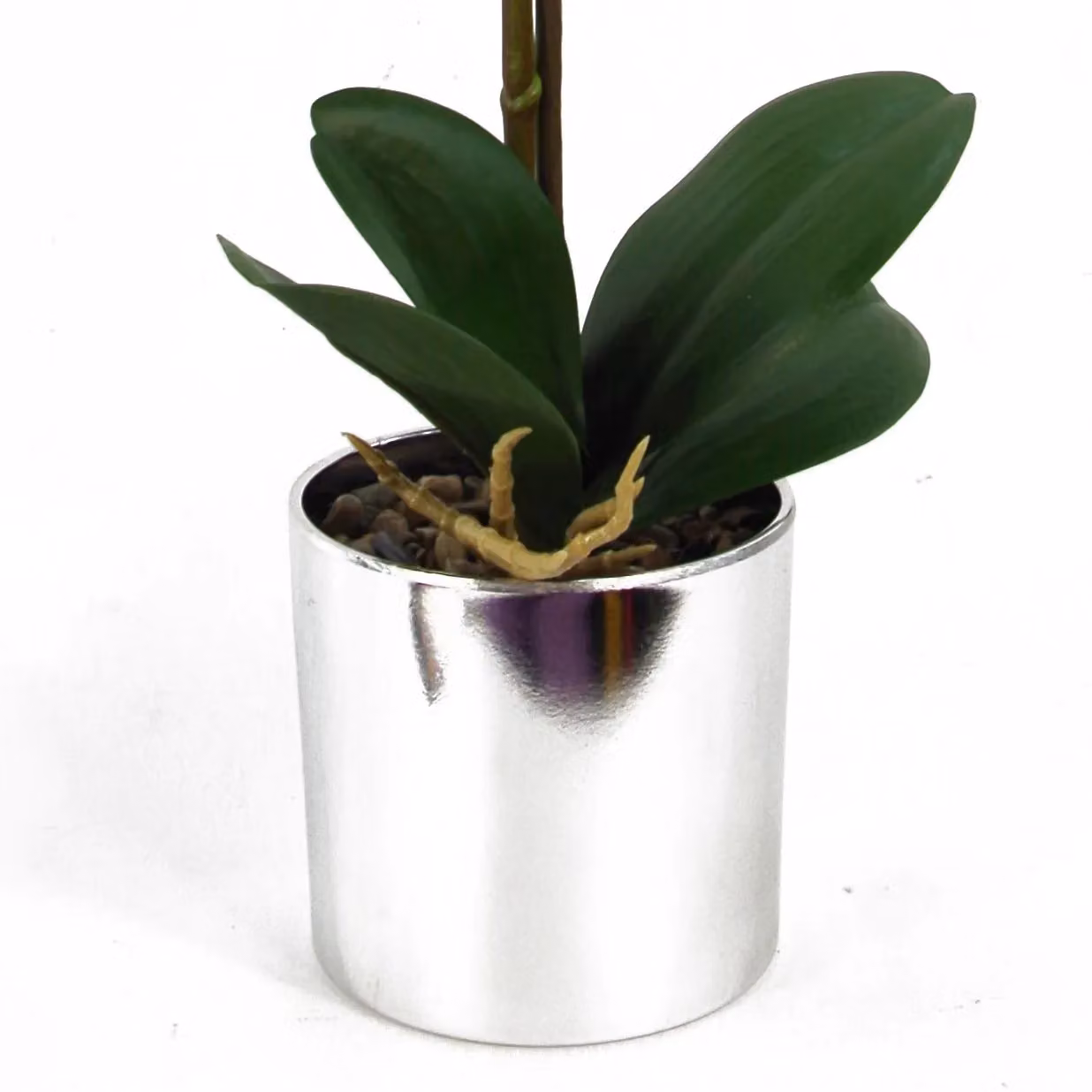 Leaf Design UK Realistic White Artificial Orchid in a Silver Pot, Height: 46 cm – 2