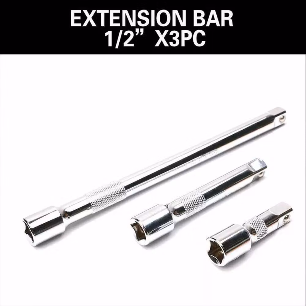 Kelvenix 9-Piece Chrome Vanadium Steel Extension Bar Set with 1/4", 3/8" and 1/2" Drives in Silver – 3