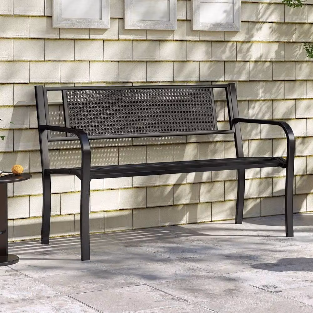 KORVIXA Modern Metal Garden Loveseat Chair in Matt Black, W/D/H: 100 x 100 x 127 cm – 3
