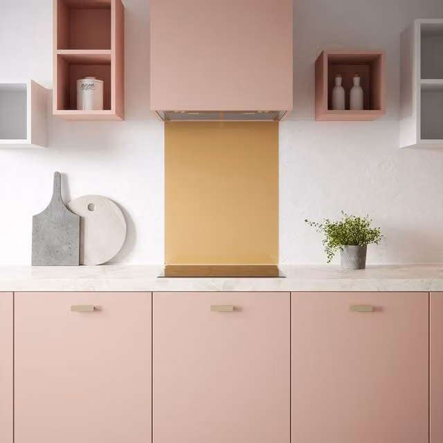 House Beautiful Champagne Glass Kitchen Splashback in Yellow and Gold, Width: 60 cm