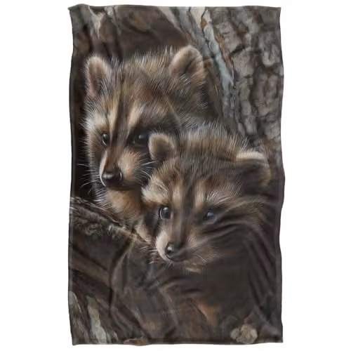 JQ Licensing Two Raccons Silky Touch Super Soft Fleece Throw Blanket, Brown and Multicolour, W/D/H: 91 x 147 cm